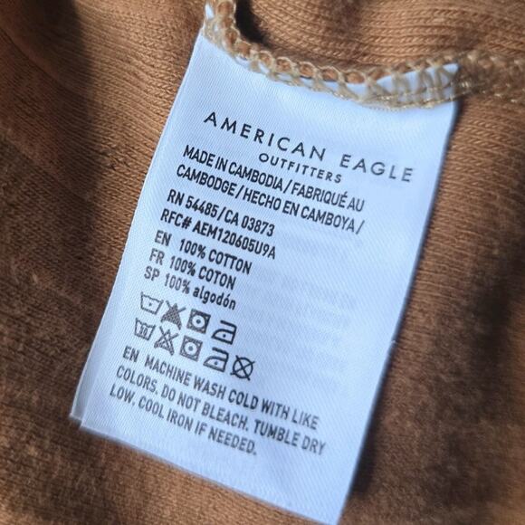 American Eagle Pointelle Mocha Brown Long Sleeve Mock Neck Crop Top Size Large - Picture 10 of 10